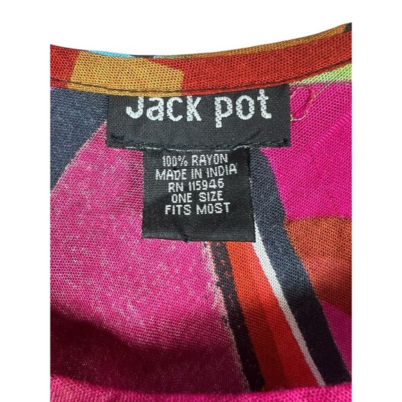 Jack Pot Abstract Art Dress OS Rayon Handkerchief Hem Colorful Graphic Face Boho - Picture 8 of 14